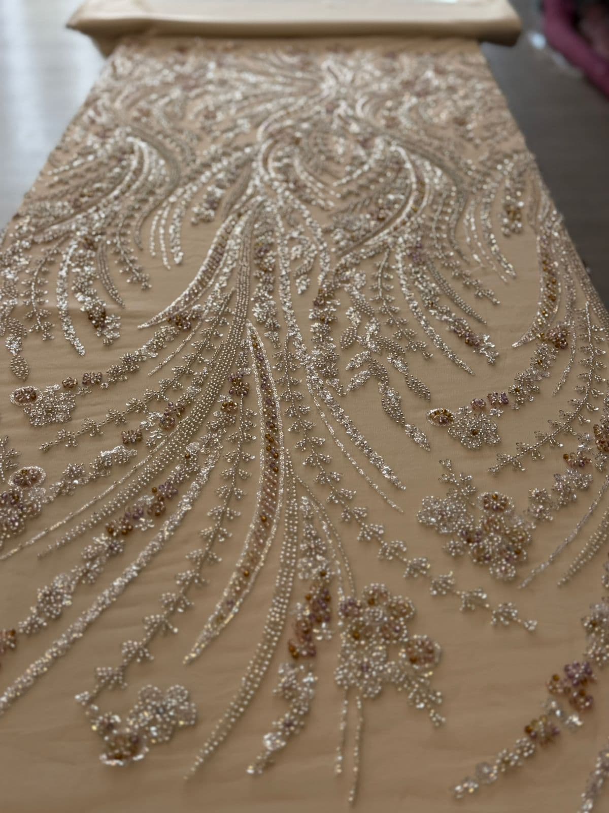 Floral Beaded Lace Fabric image