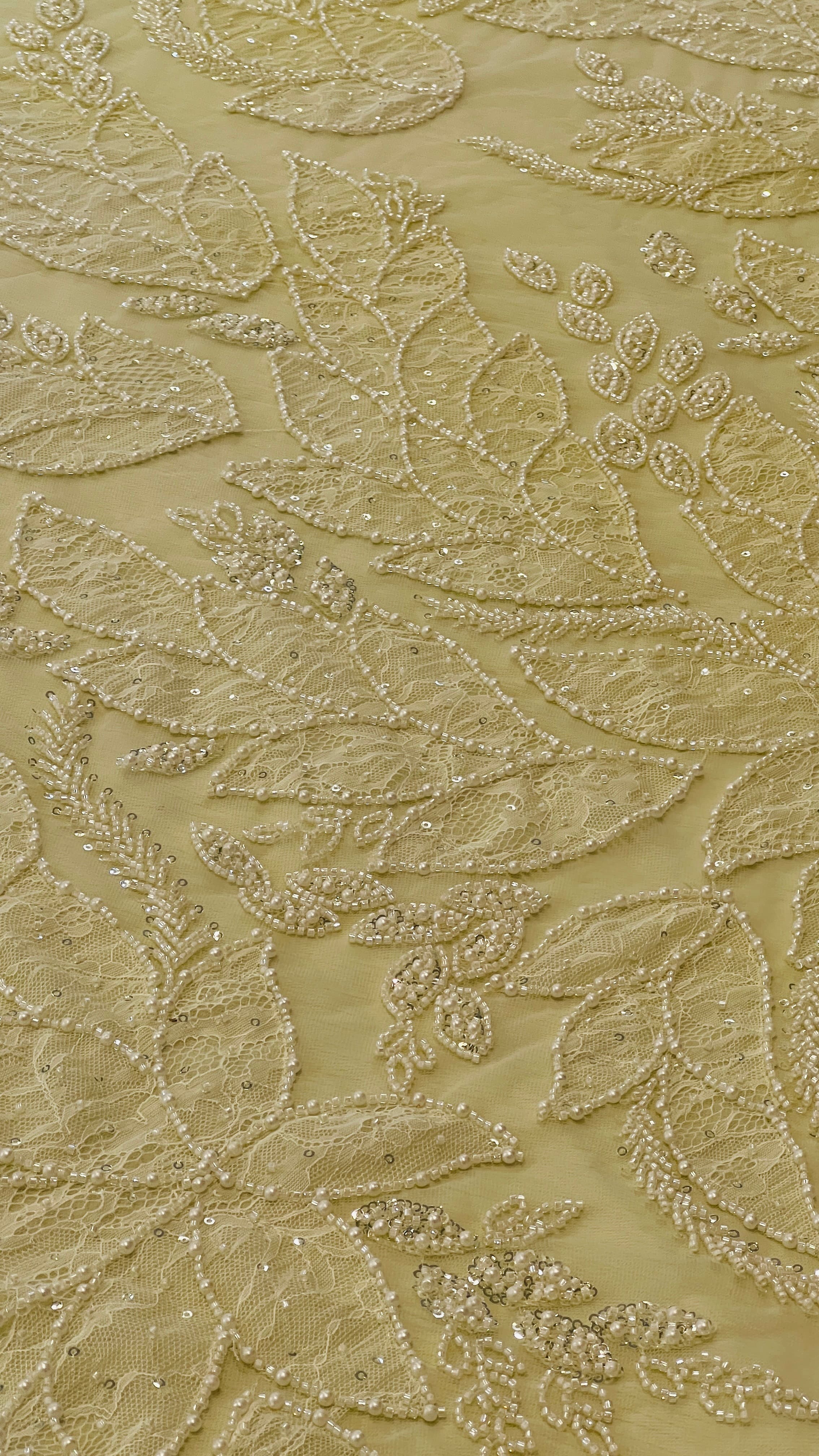 Beaded Leaf Lace Tulle Fabric image