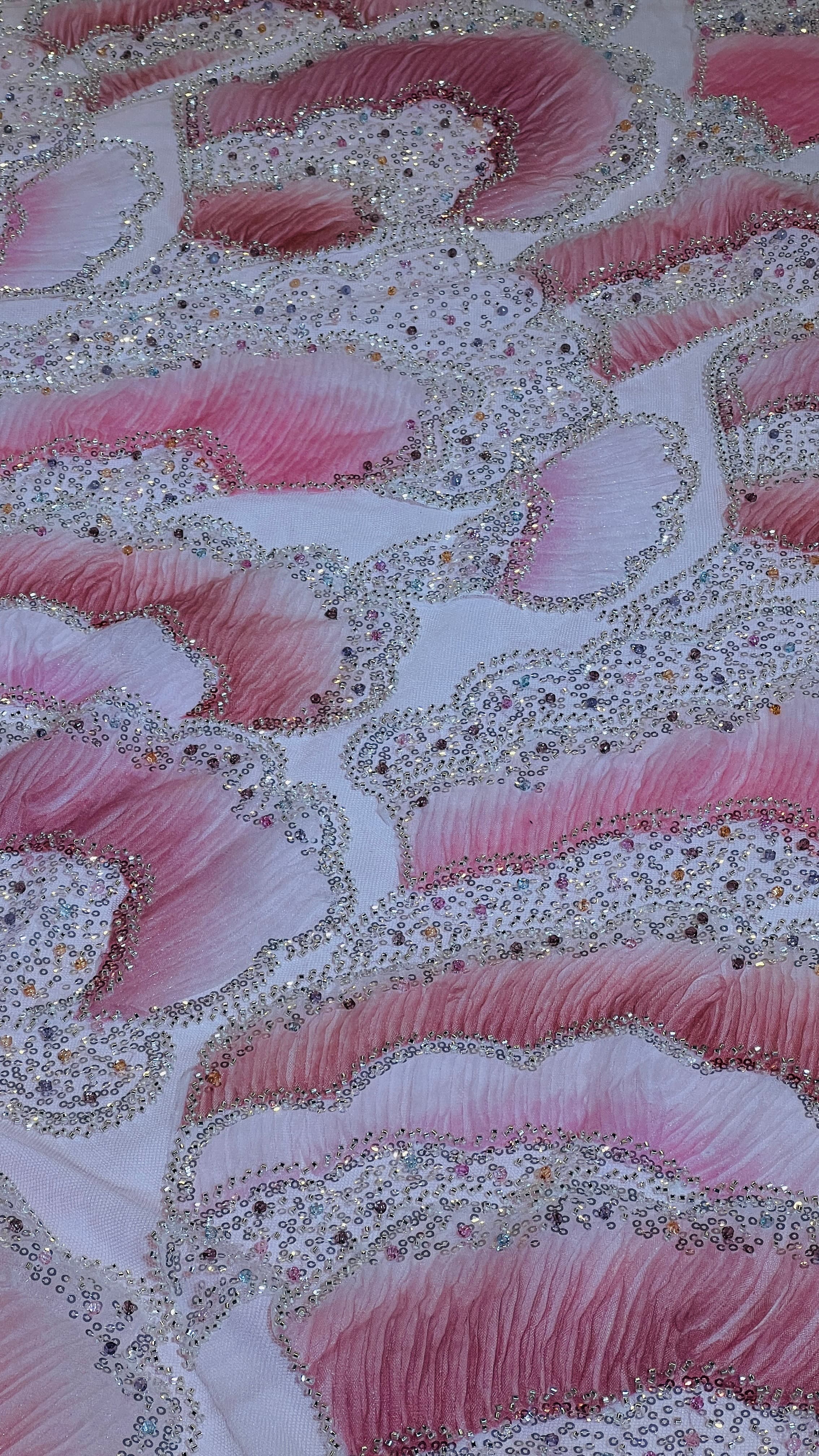 Ombre floral embellished tulle fabric