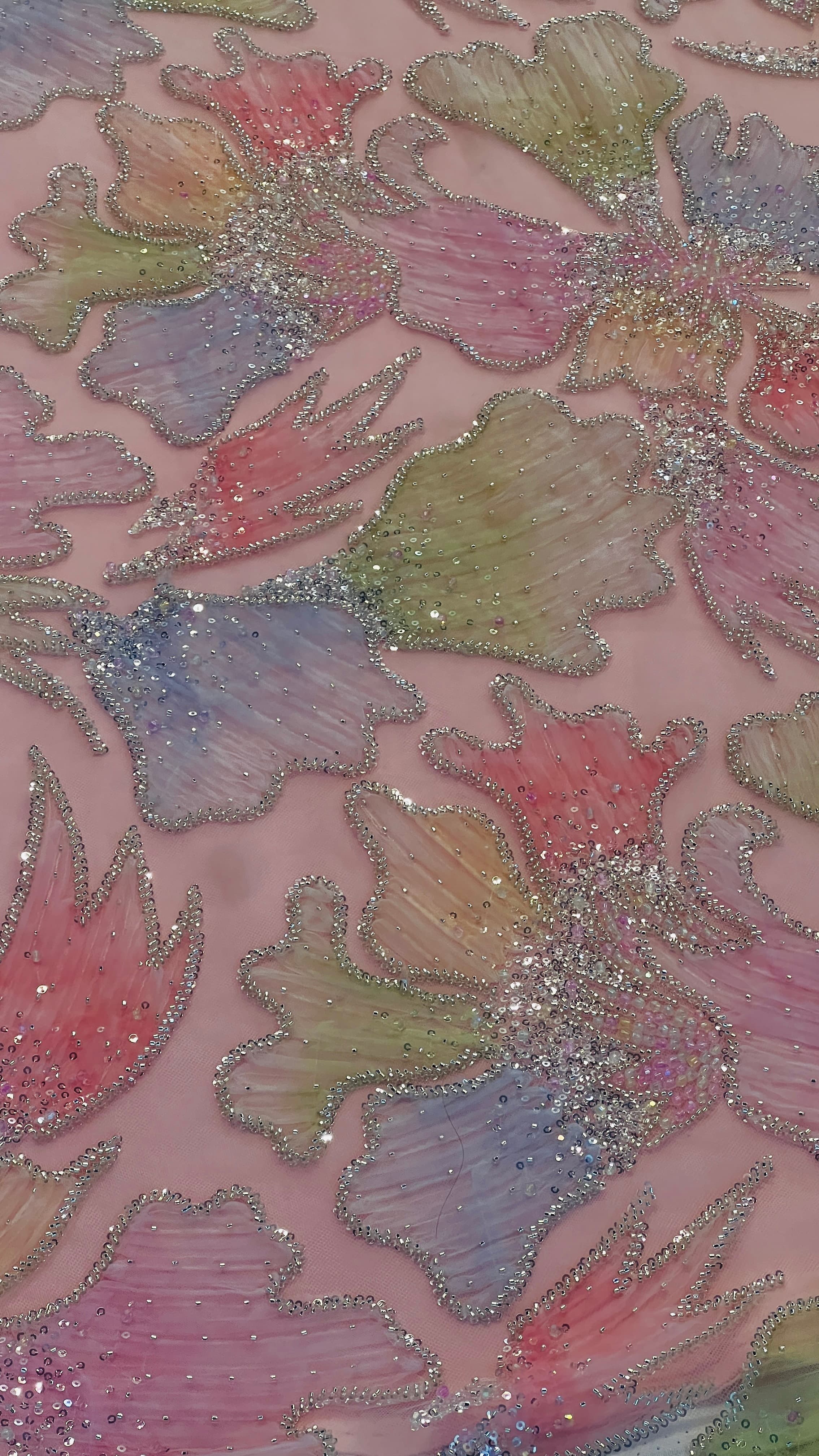 Pastel Floral Embellished Tulle Fabric image