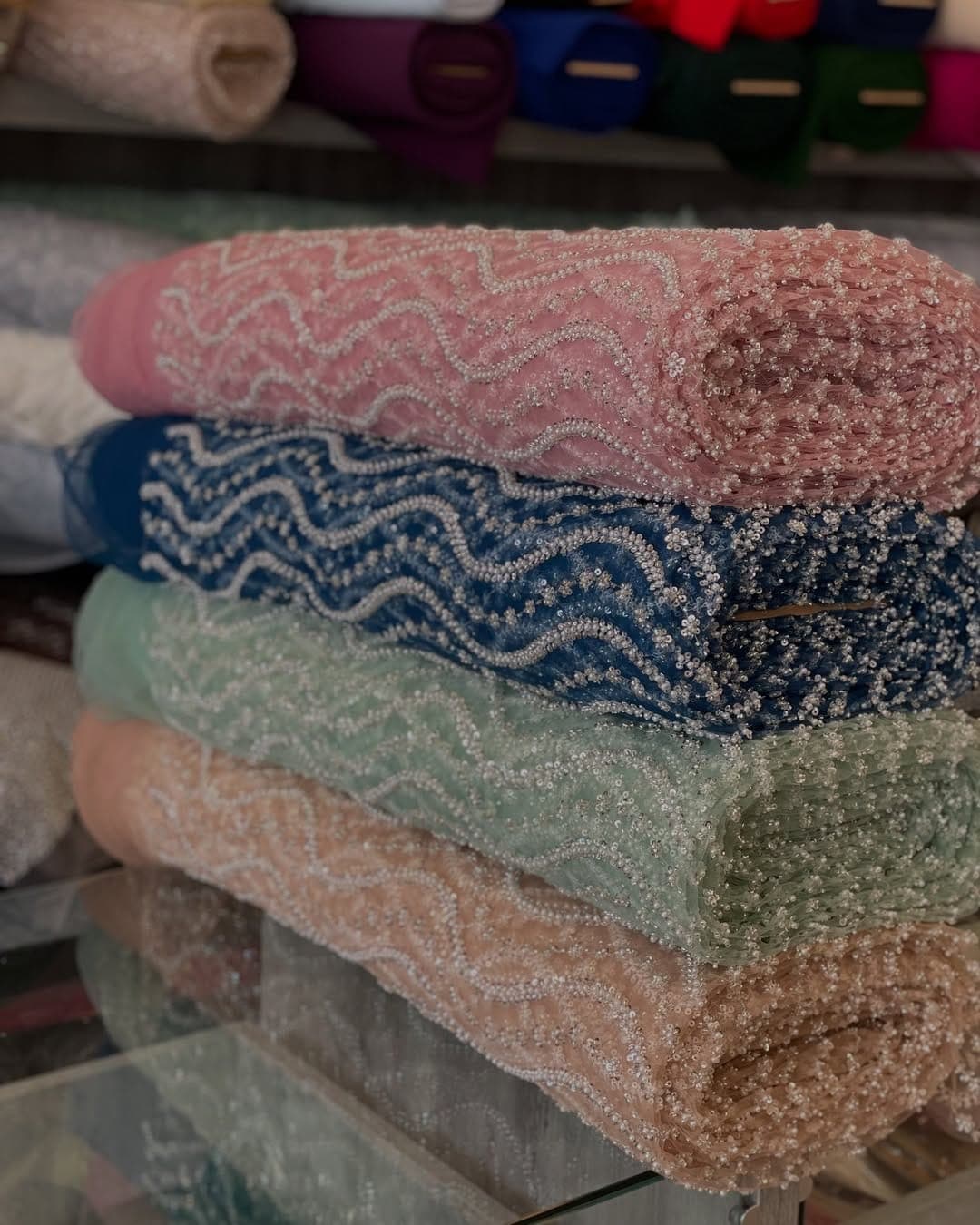 Sequin Embroidered Mesh Fabric image