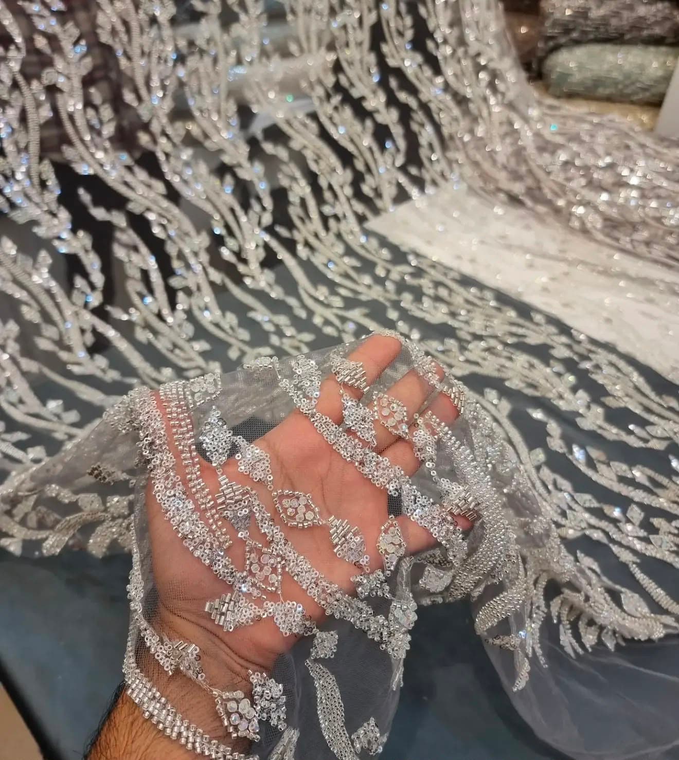 Silver Blossom Fabric image